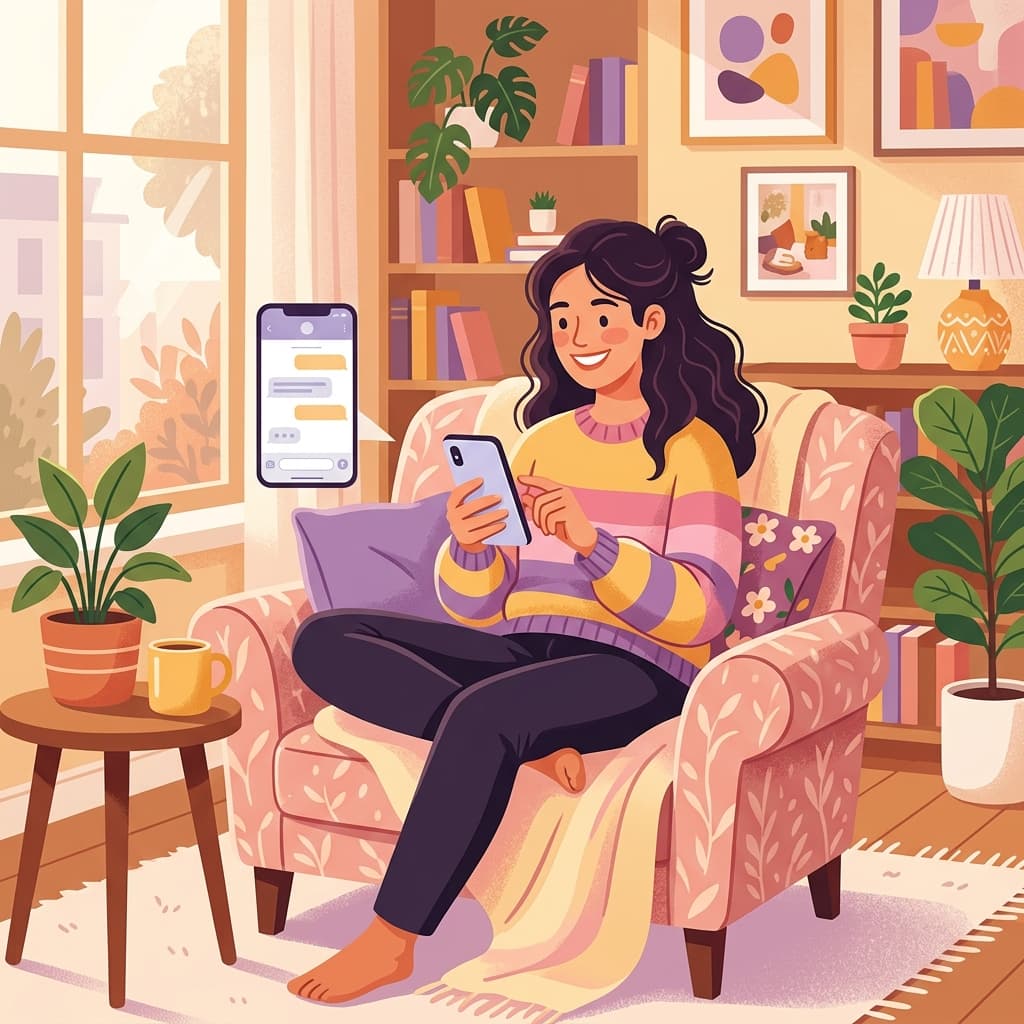 Person smiling while typing an errand request on their phone